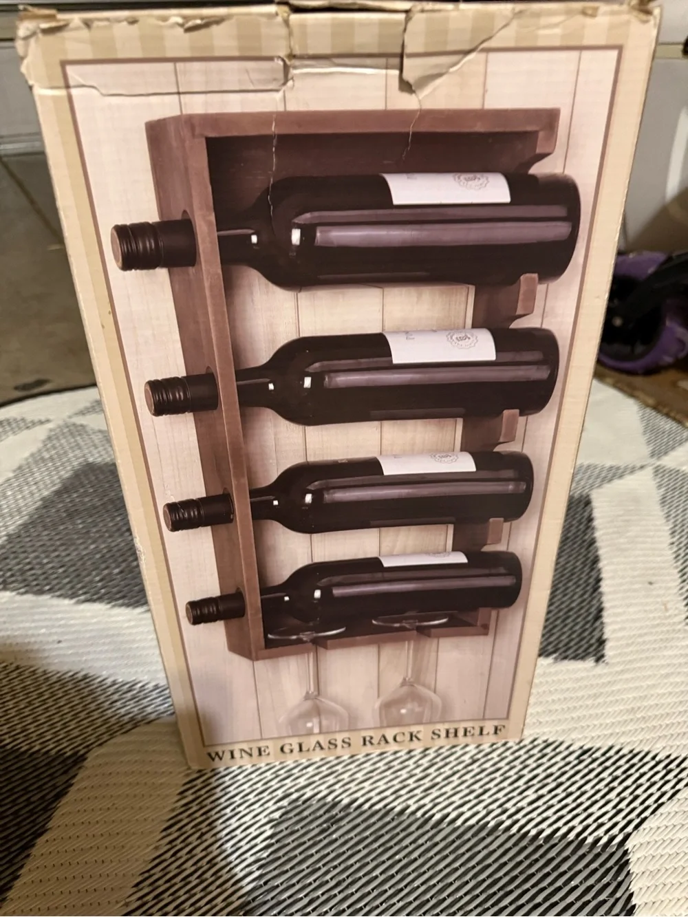 Wine Glass Rack Shelf - Brown Wall-Mount Wine Bottle & Glass Organizer